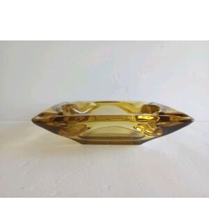 Vintage Classic 5 3/4" Square Amber Glass Anchor Hocking Ashtray See Description